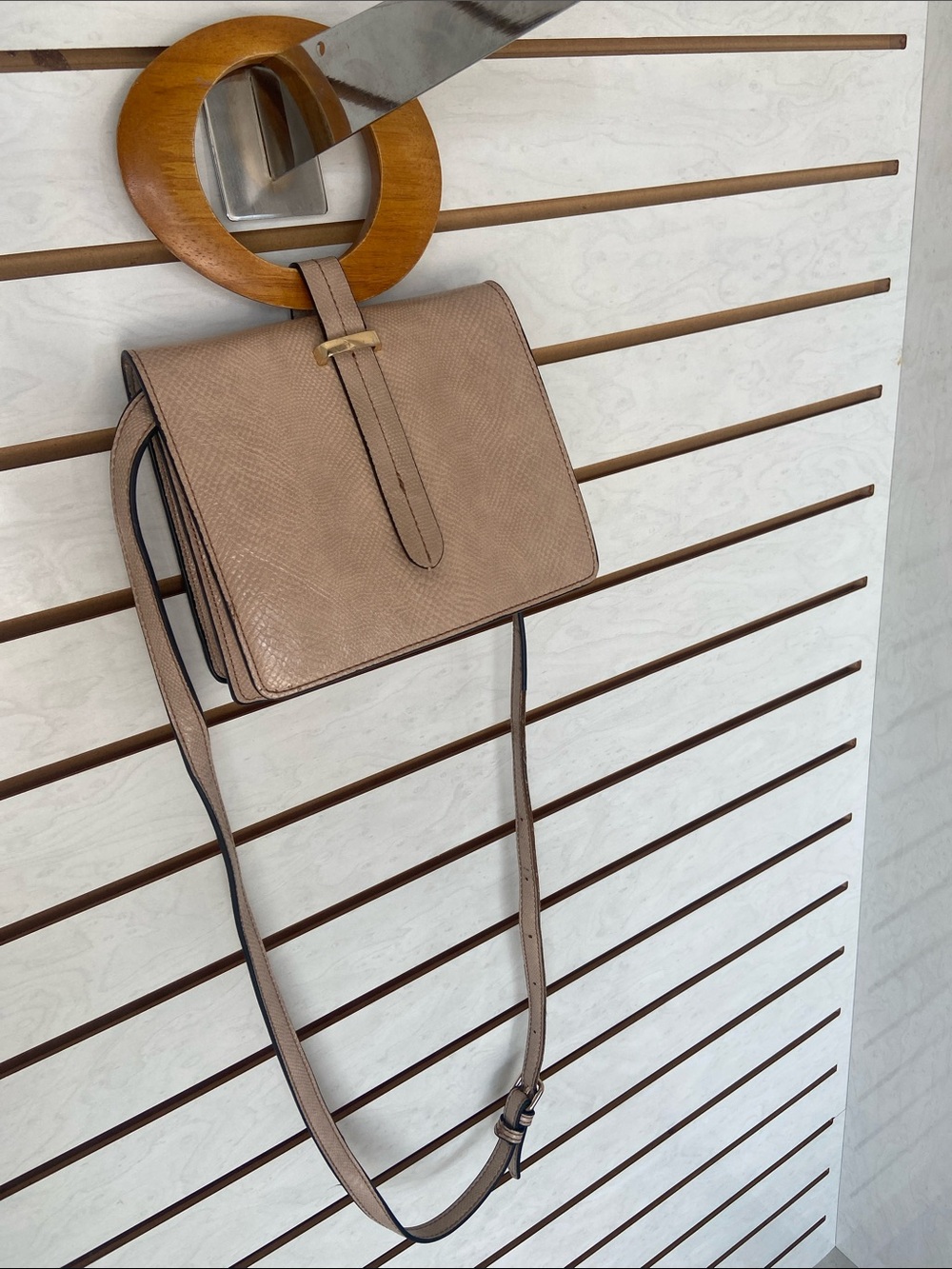Moda Luxe Taupe Crossbody Bag with Gold Accent